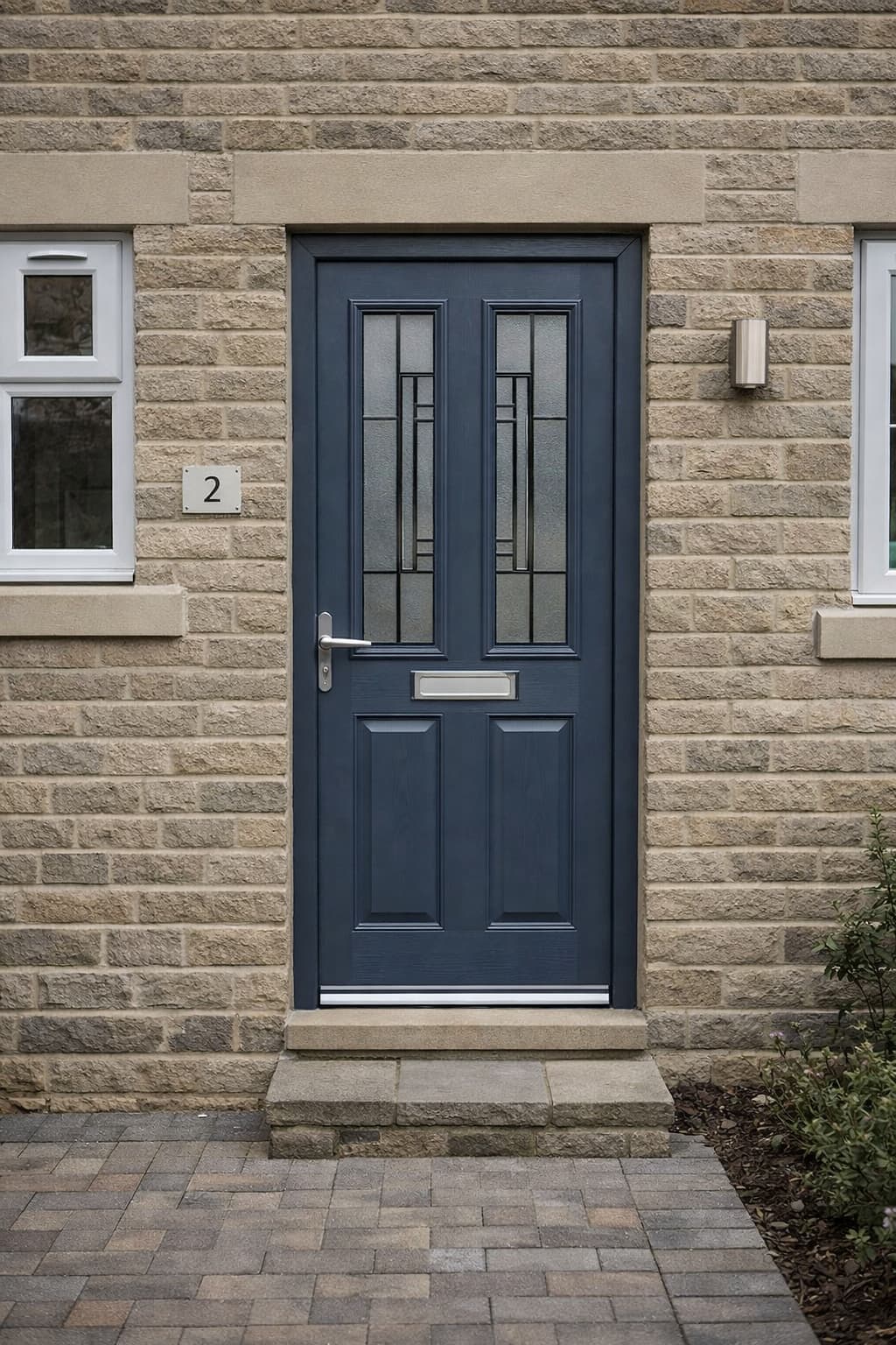 Alpine 3 composite door in steel blue fitted to new build home in Oxenhope