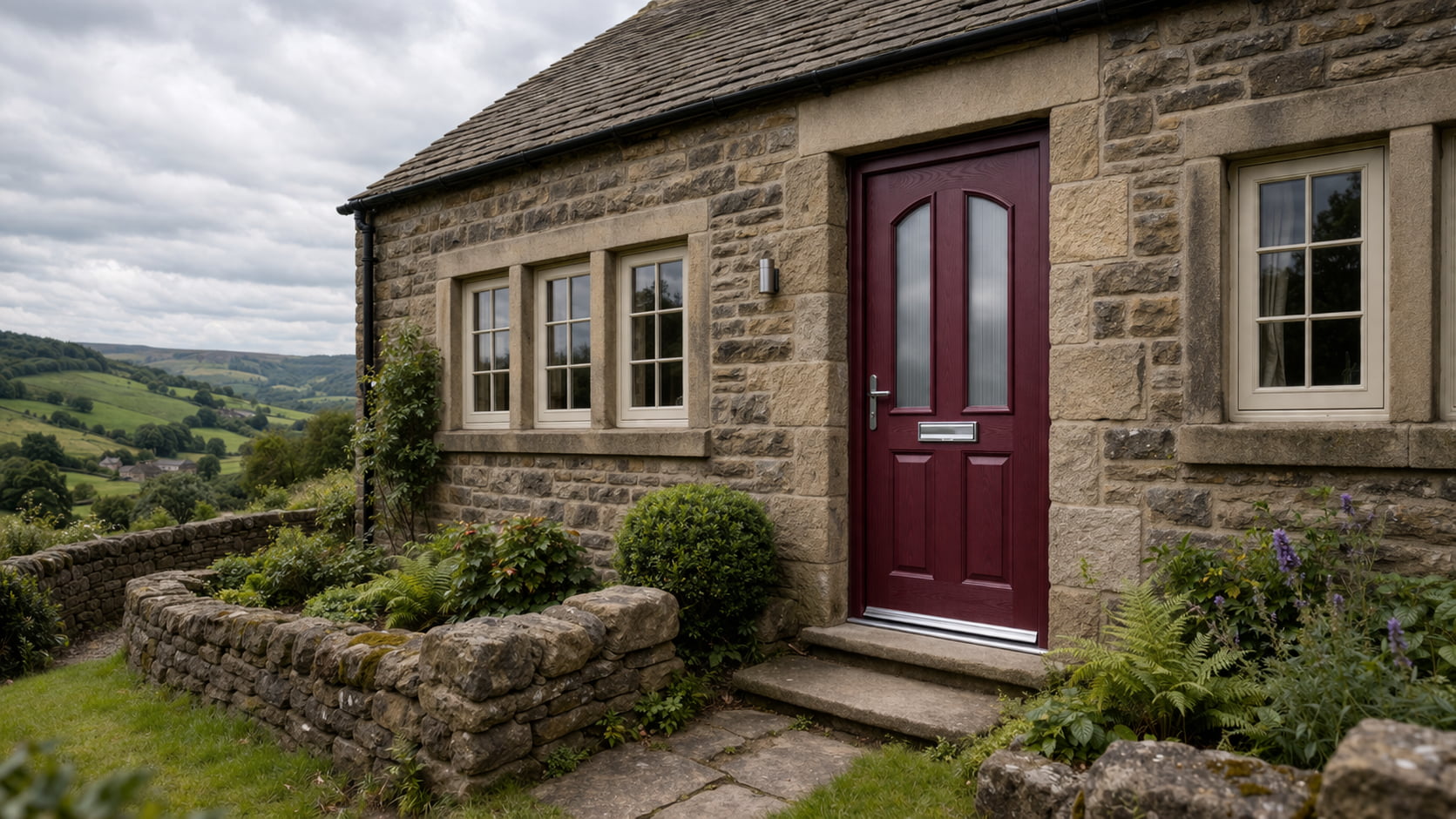 Composite door installation on Yorkshire stone house in Oxenhope